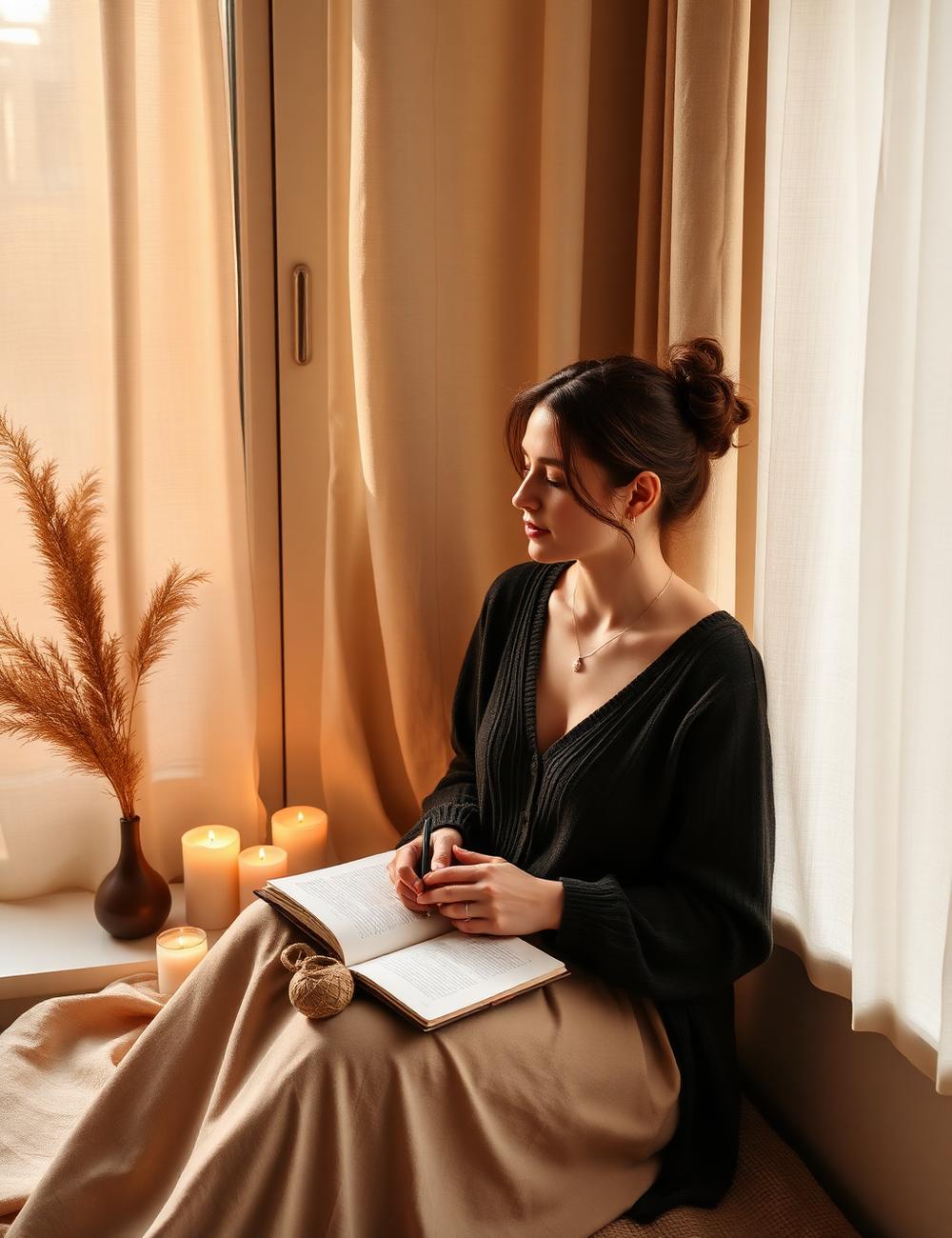 Journaling by soft candlelight
