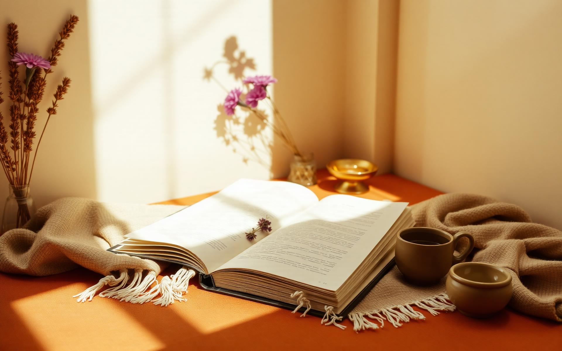 A sunlit journal, dried flowers and a brass diya — the founder's sacred workspace